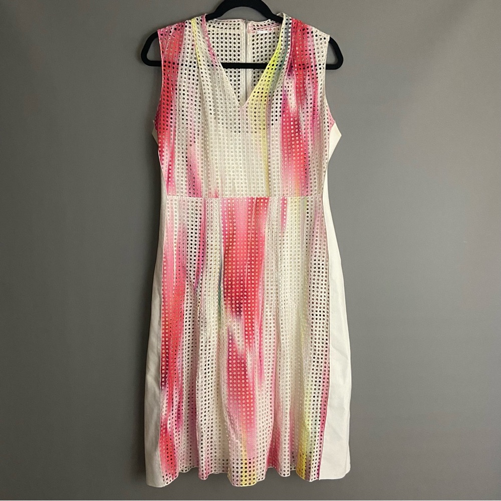 Elie Tahari Hillary Energy Eyelet Dress- Paint Splash Design- size 10